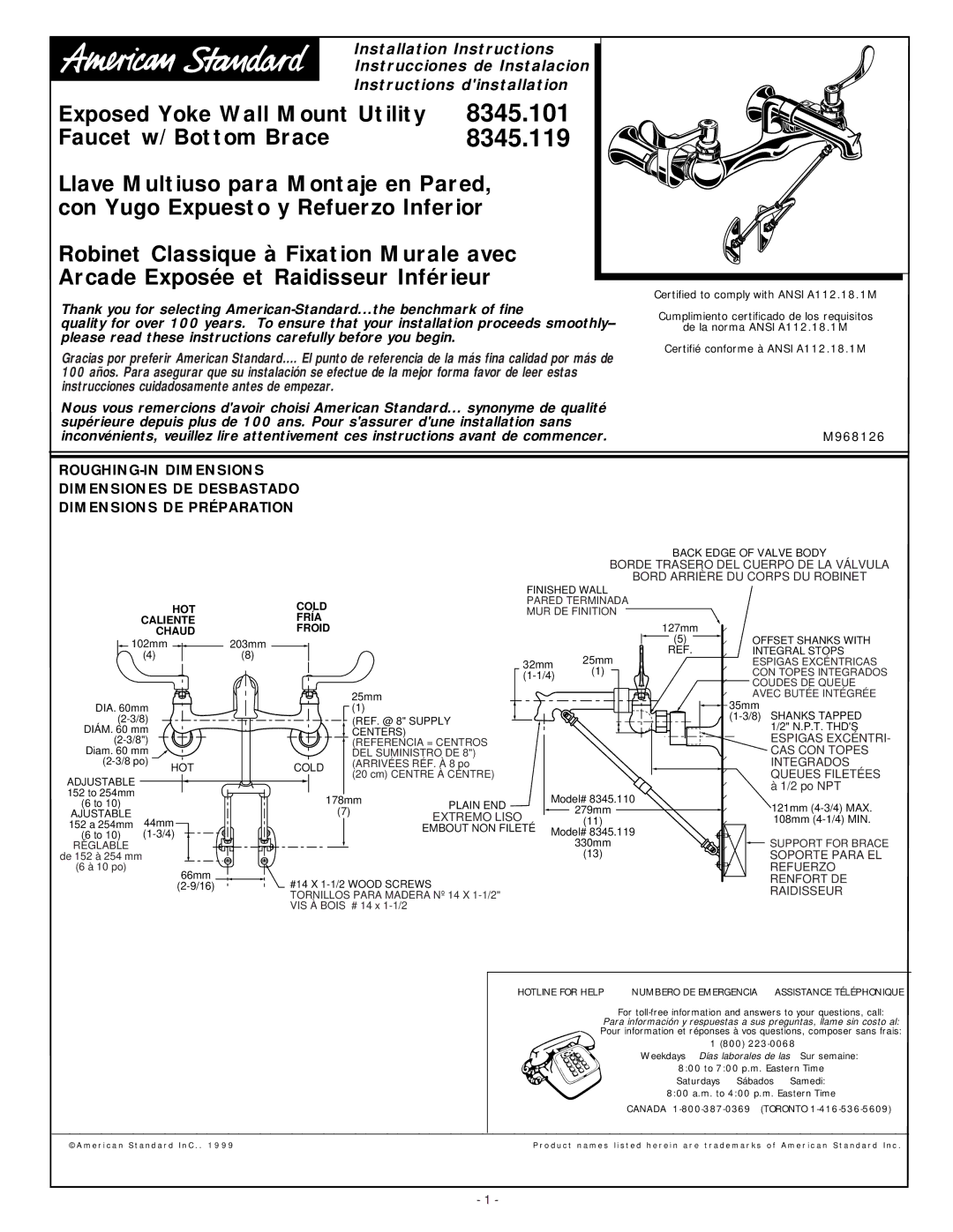 American Standard 8345.101, 8345.119 installation instructions 