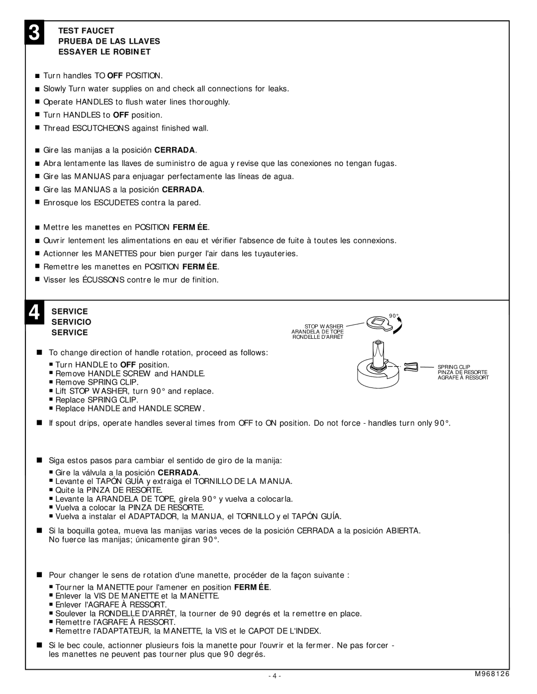 American Standard 8345.119, 8345.101 installation instructions Test Faucet, Prueba DE LAS Llaves, Essayer LE Robinet 