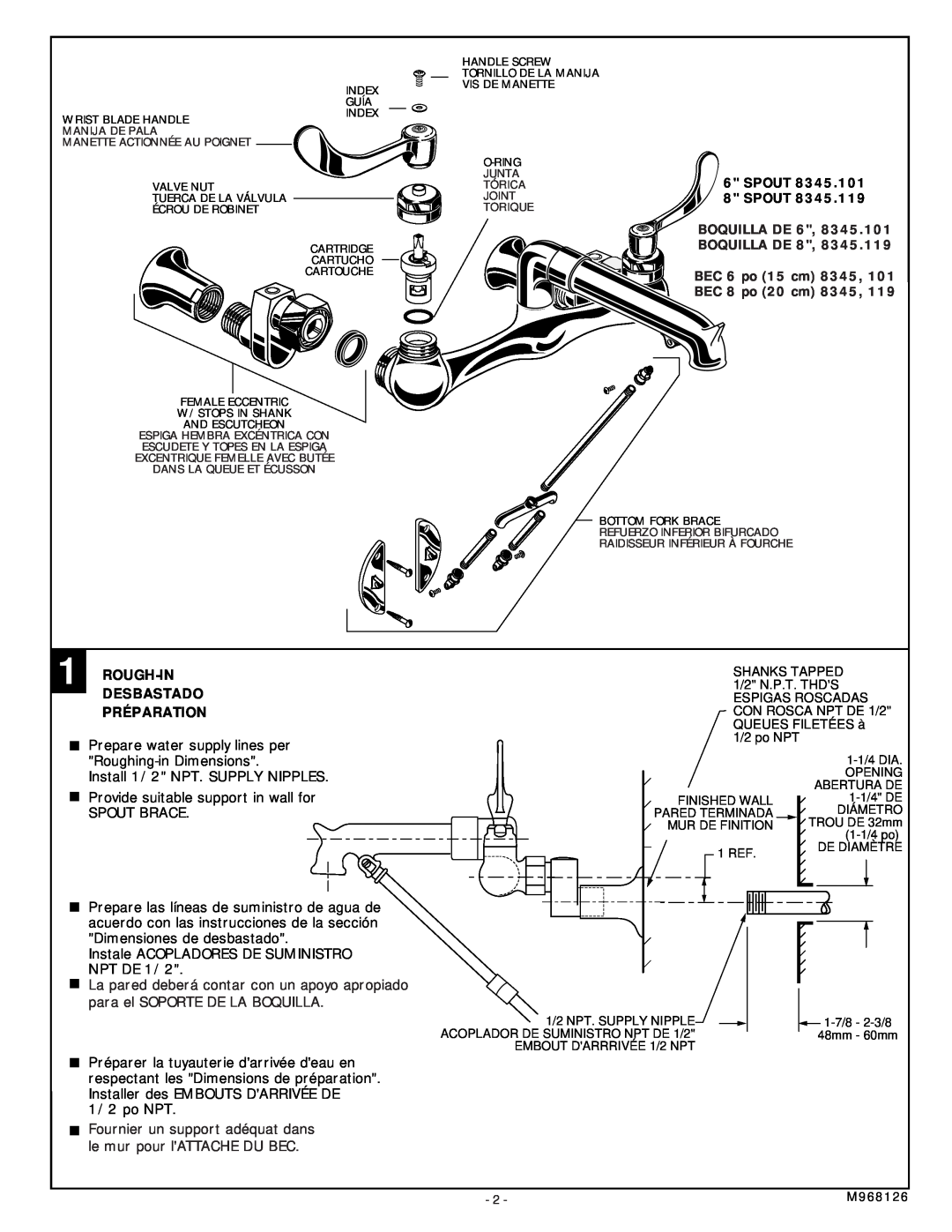 American Standard 8345.119, 8345.101 installation instructions Rough-Indesbastado Préparation 