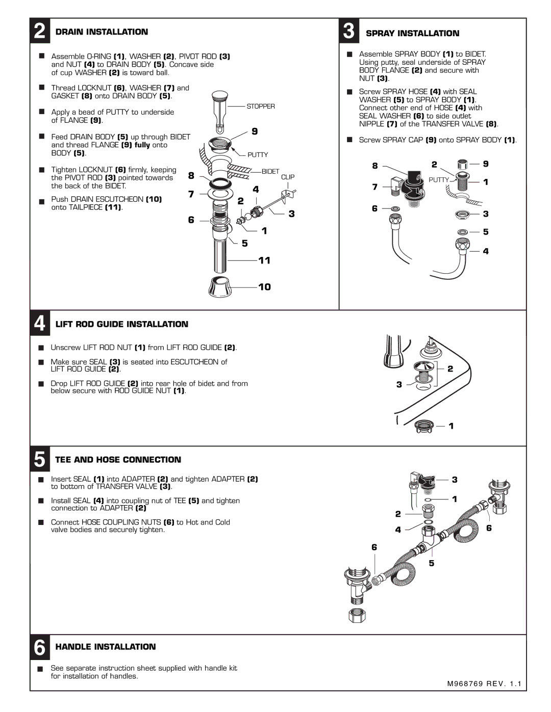 American Standard 8391.000  Drain Installation,  Spray Installation,  Lift ROD Guide Installation 