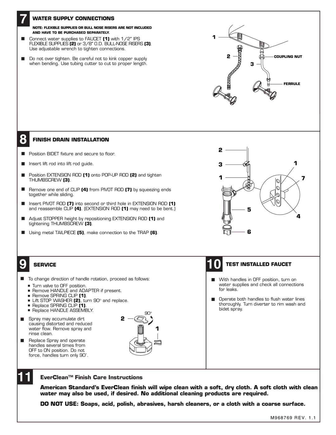 American Standard 8391.000  Water Supply Connections,  Finish Drain Installation,  Service,  Test Installed Faucet 