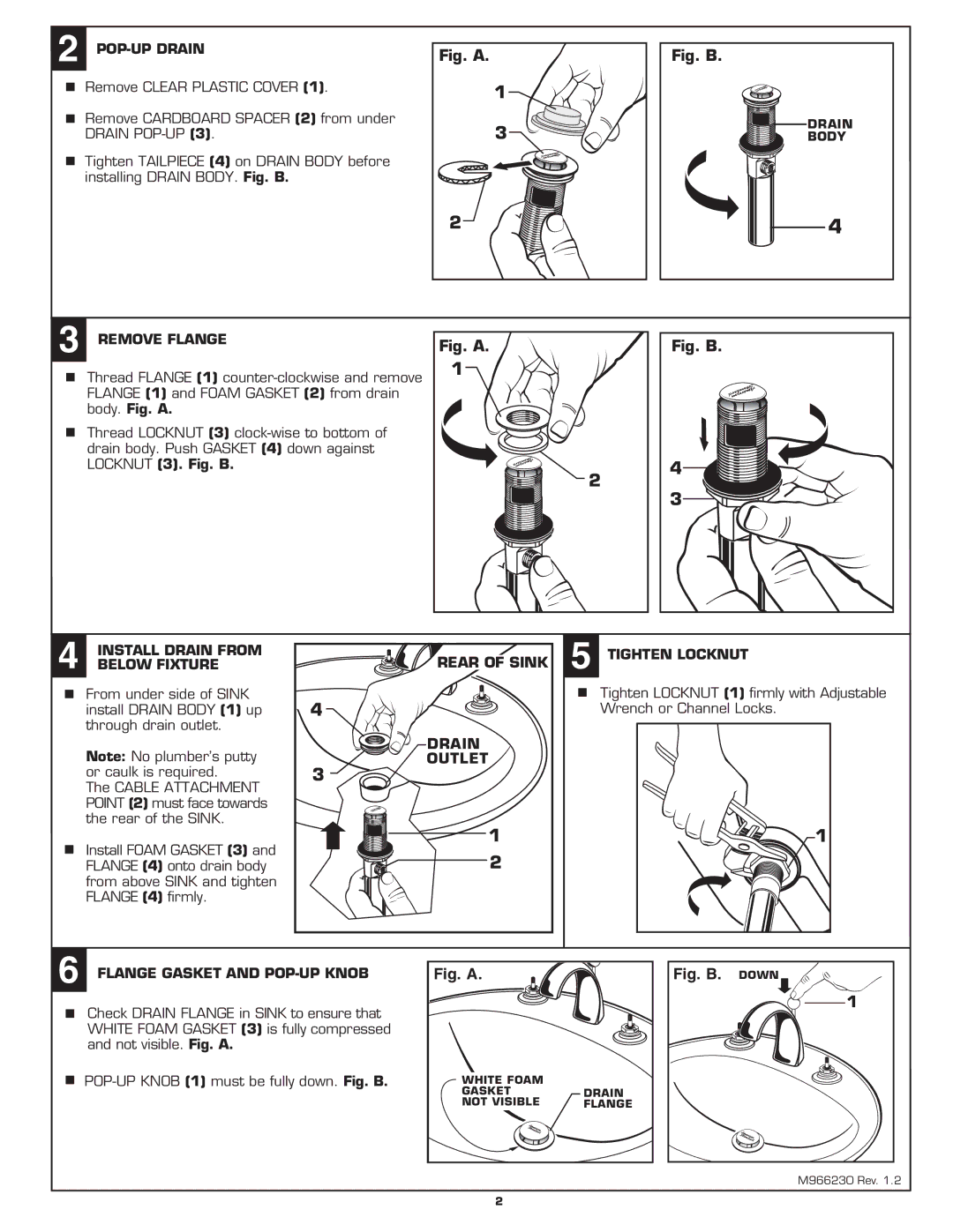 American Standard 8871 installation instructions POP-UP Drain, Remove Flange, Drain Outlet, Flange Gasket and POP-UP Knob 