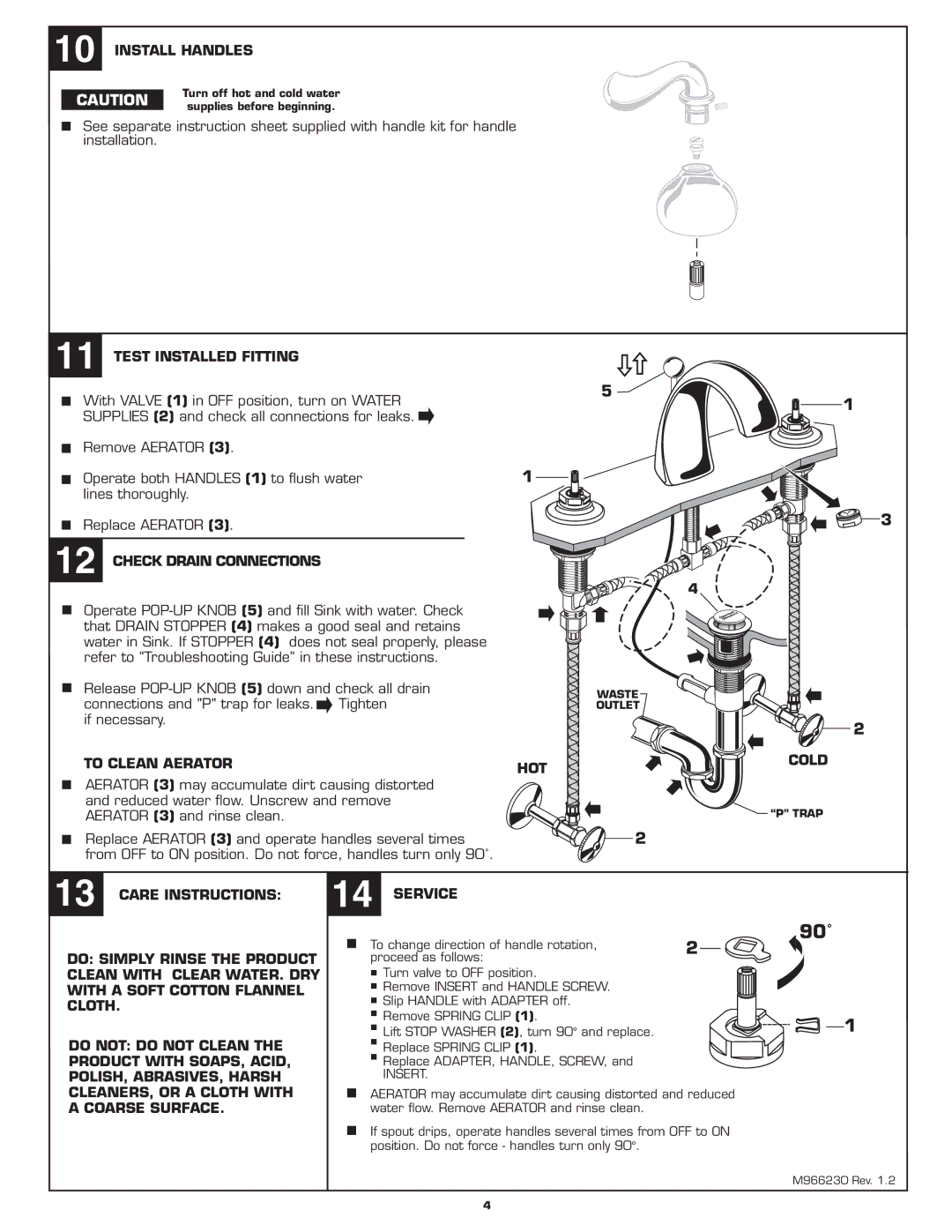 American Standard 8871 installation instructions 90˚ 