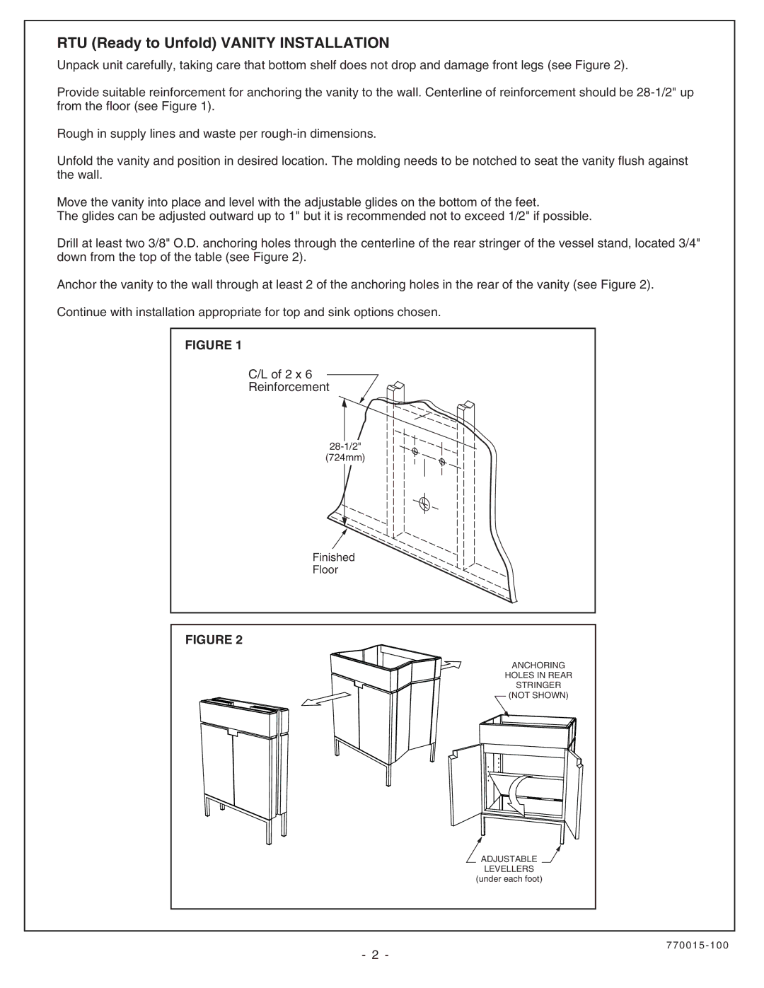 American Standard 9205.024.339 installation instructions RTU Ready to Unfold Vanity Installation 