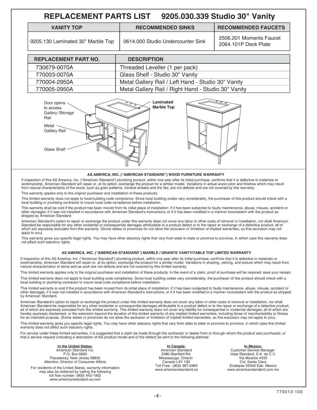 American Standard 9205.030.339 Door opens, To access, Gallery /Storage Rail Metal Gallery Rail Glass Shelf 