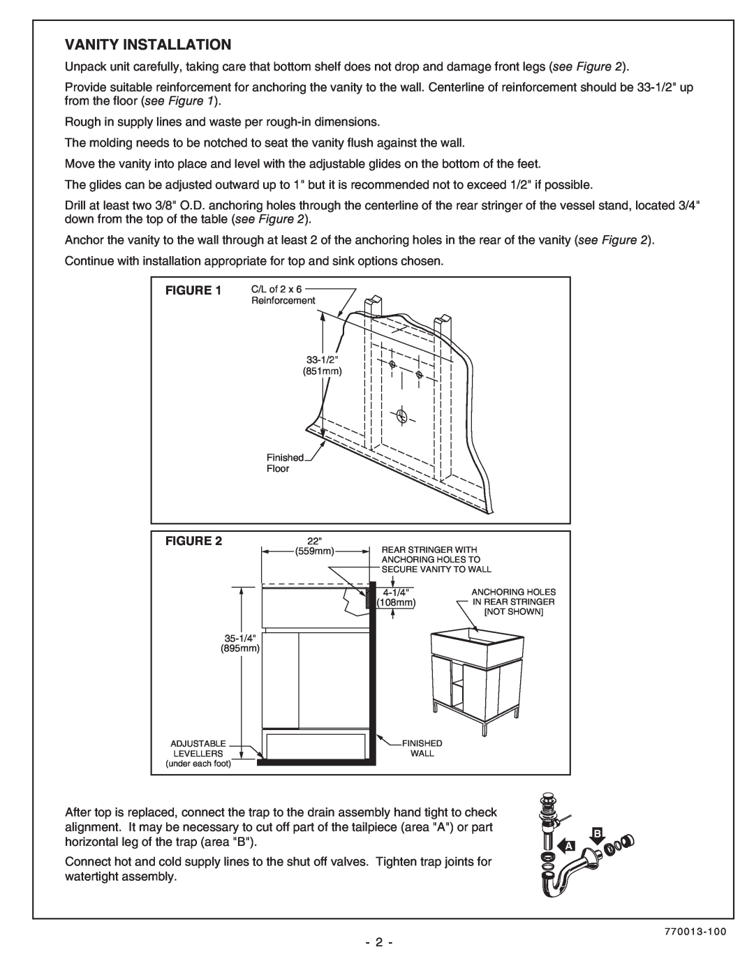 American Standard 9205.030.339 installation instructions Vanity Installation 