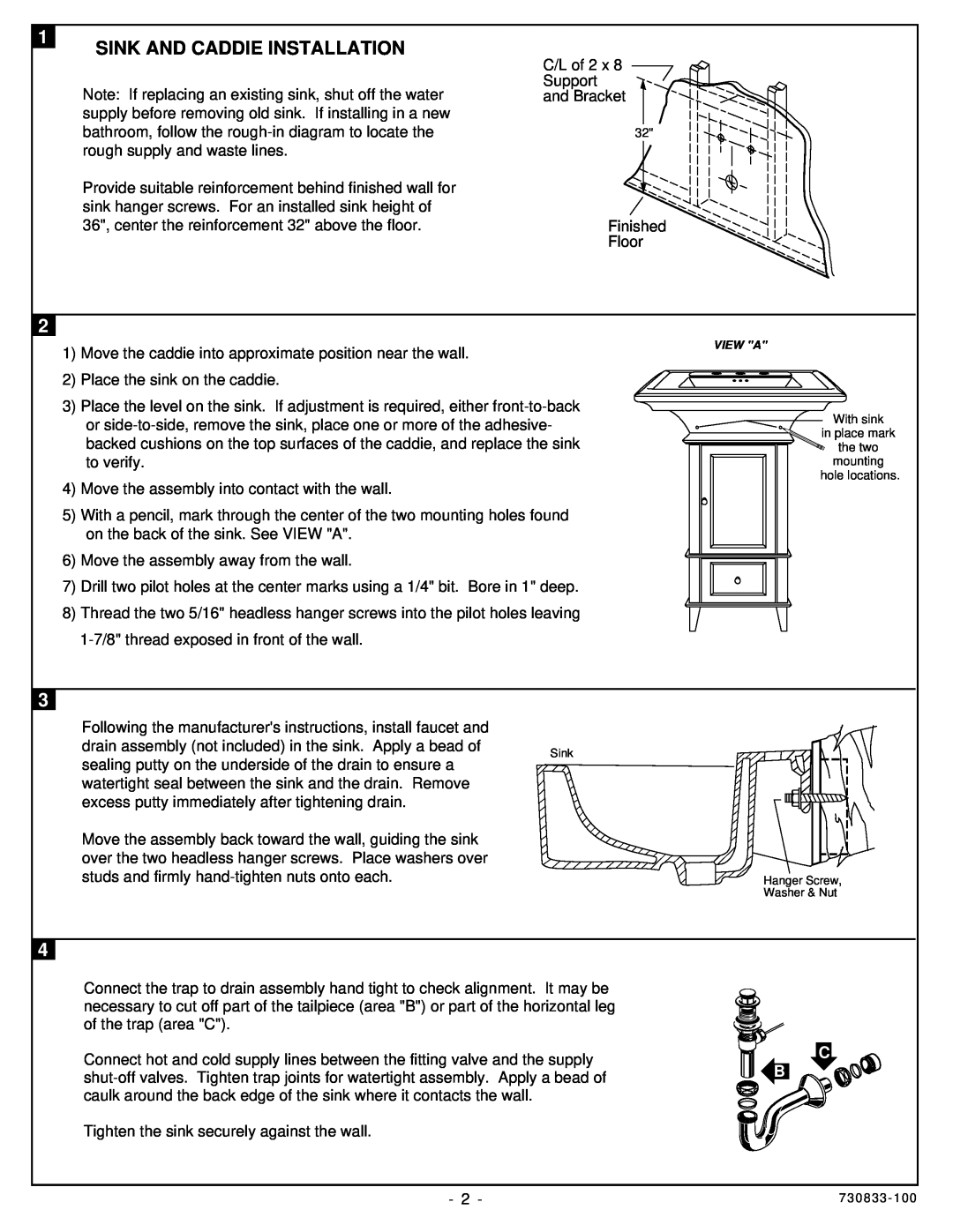 American Standard 9374.335.XXX, 9371.335.XXX, 9378.335.XXX installation instructions Sink And Caddie Installation 