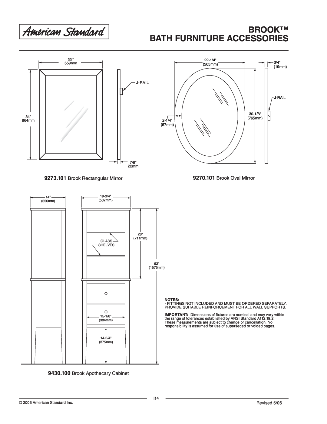 American Standard 9270.101 Brook Bath Furniture Accessories, Brook Rectangular Mirror, Brook Oval Mirror, Revised 5/06 