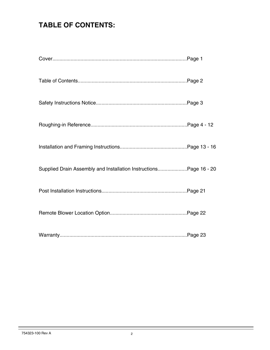 American Standard American Standard bath, 754323-100 Rev A manual Table of Contents 