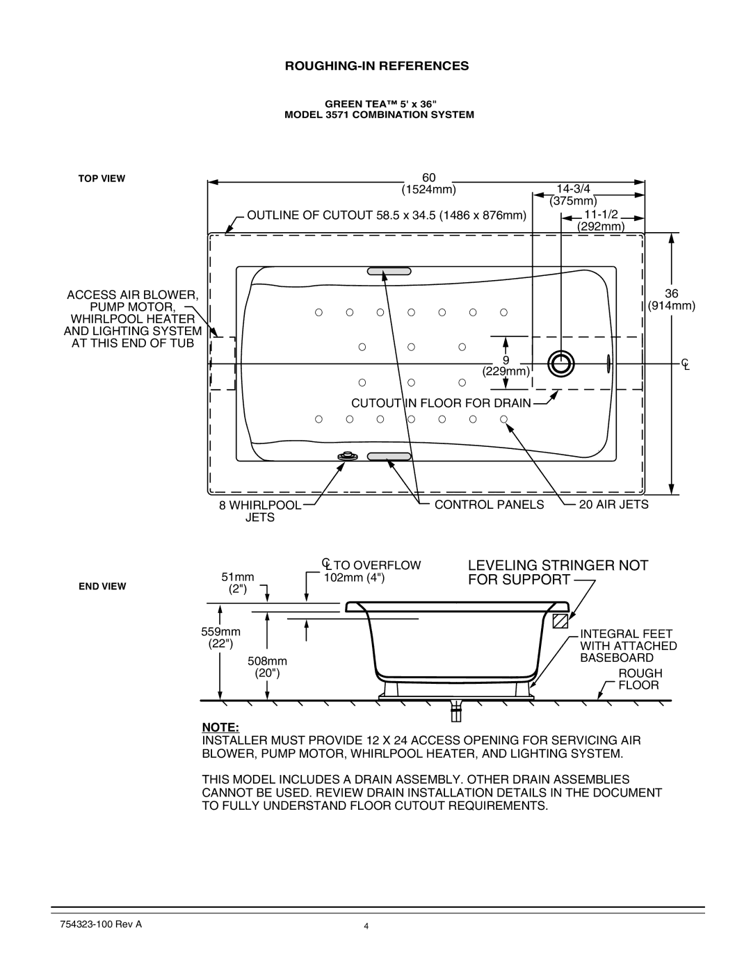 American Standard American Standard bath, 754323-100 Rev A manual Leveling Stringer not 