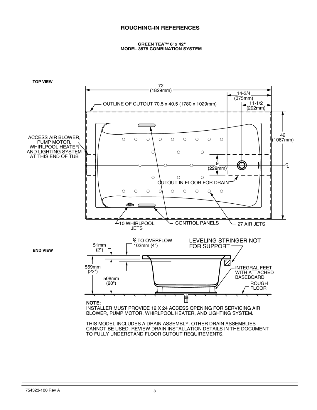 American Standard American Standard bath Access AIR Blower, Pump Motor, To Overflow, Integral Feet, With Attached, Rough 