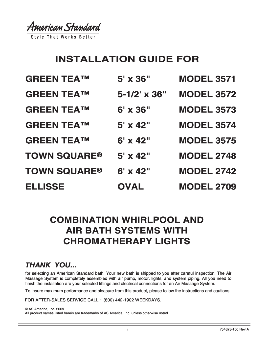American Standard 754323-100 Rev A, American Standard bath manual Installation Guide For 