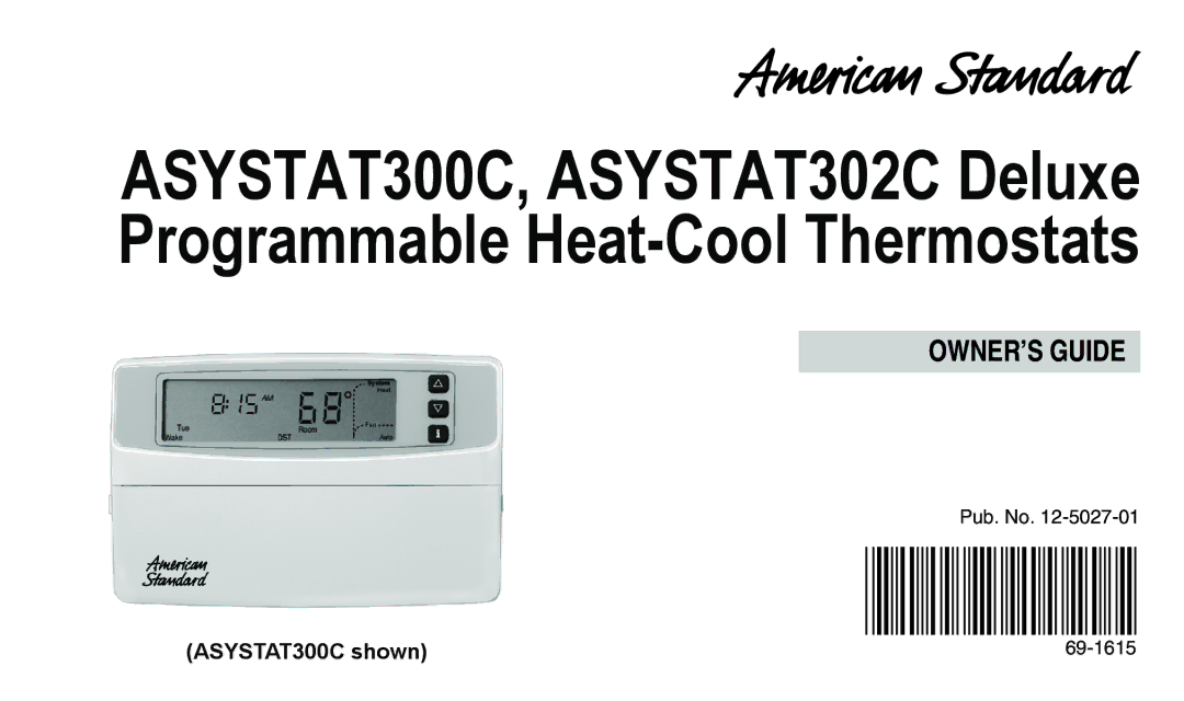 American Standard ASYSTAT302C manual ASYSTAT300C shown, Pub. No 69-1615 