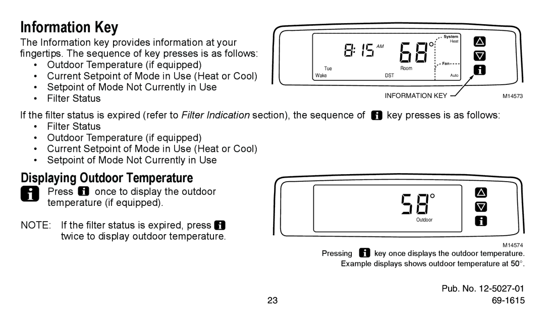 American Standard ASYSTAT302C, ASYSTAT300C manual Information Key, Displaying Outdoor Temperature 