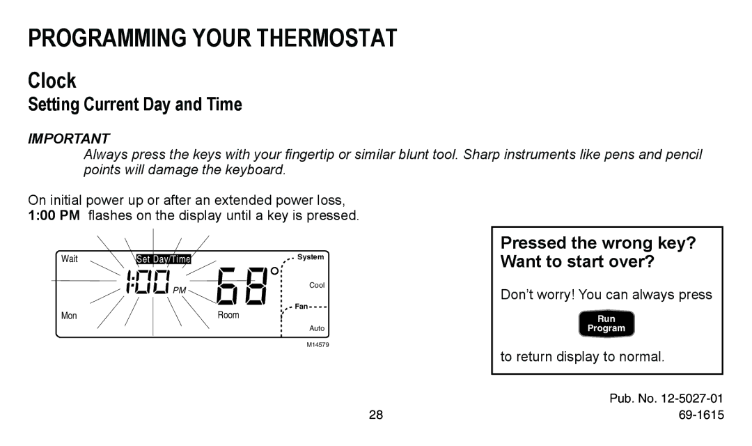 American Standard ASYSTAT300C, ASYSTAT302C manual Programming Your Thermostat, Clock, Setting Current Day and Time 