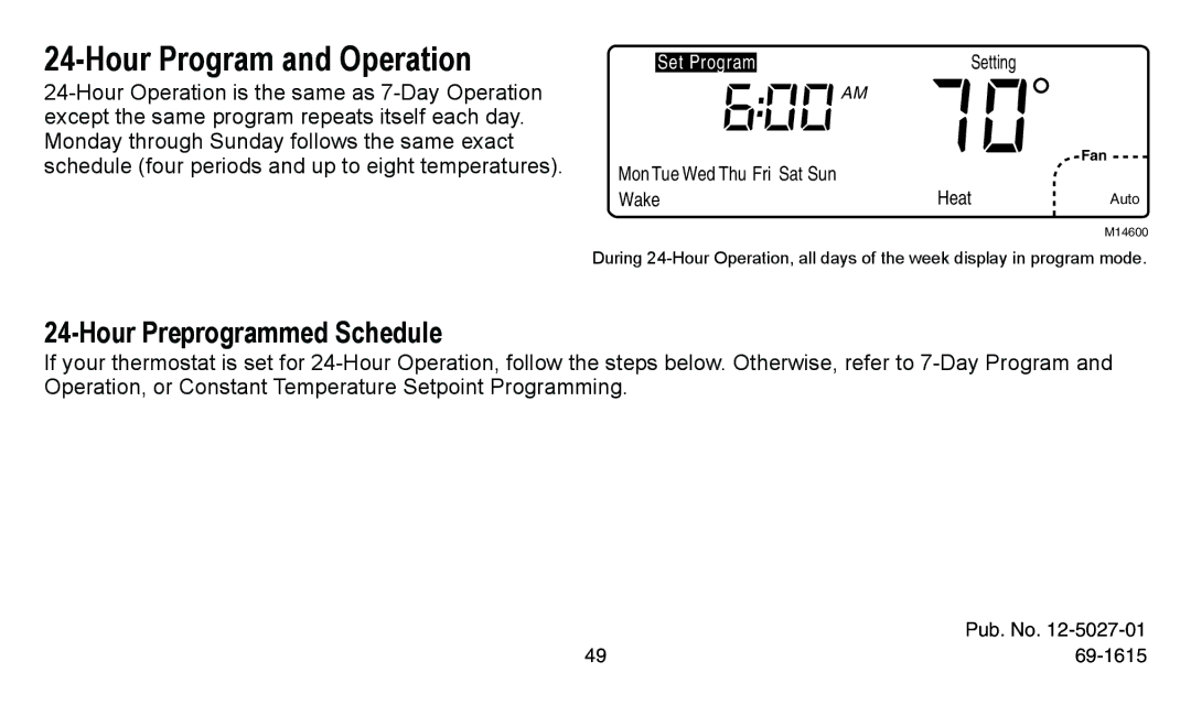 American Standard ASYSTAT302C, ASYSTAT300C manual Hour Program and Operation, Hour Preprogrammed Schedule 