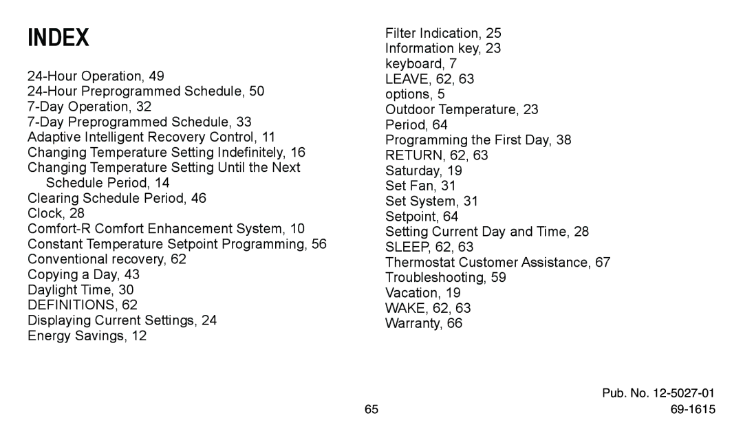 American Standard ASYSTAT302C, ASYSTAT300C manual Index, Definitions 