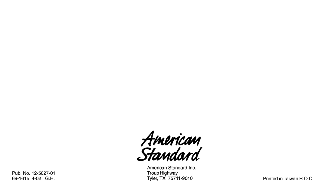 American Standard ASYSTAT300C, ASYSTAT302C manual American Standard Inc 