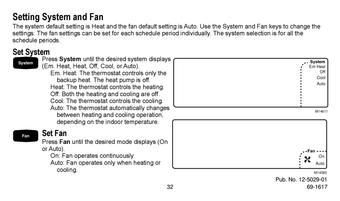 American Standard ASYSTAT500C manual Setting System and Fan, Set System, Set Fan 