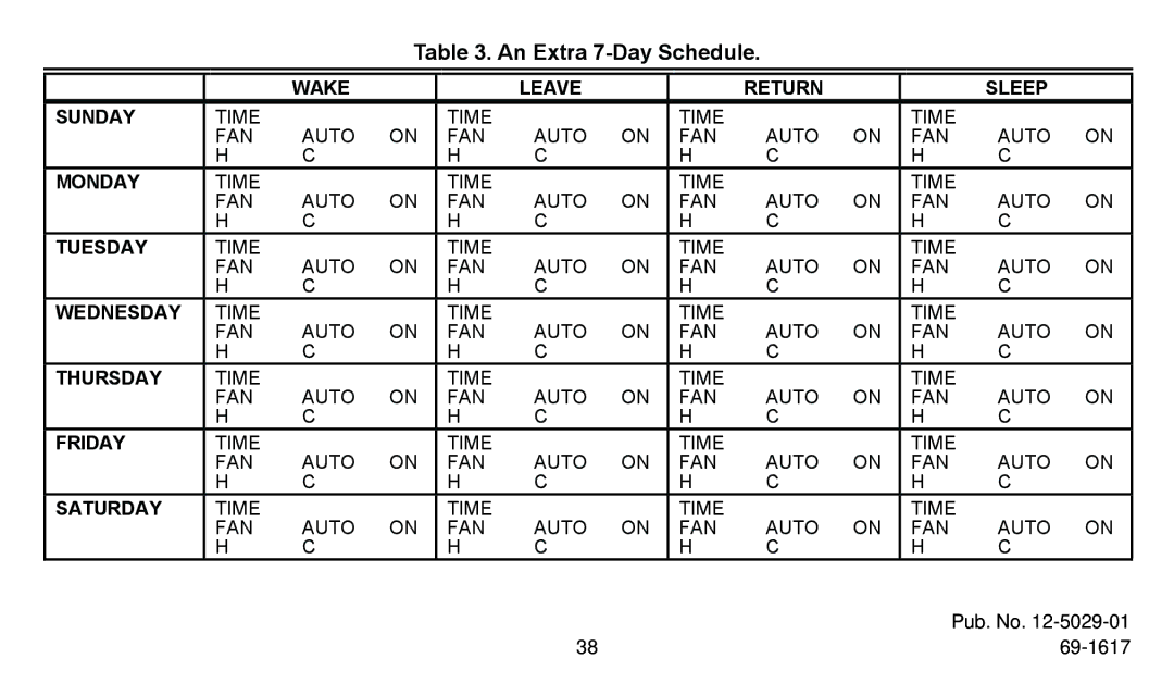 American Standard ASYSTAT500C manual An Extra 7-Day Schedule 