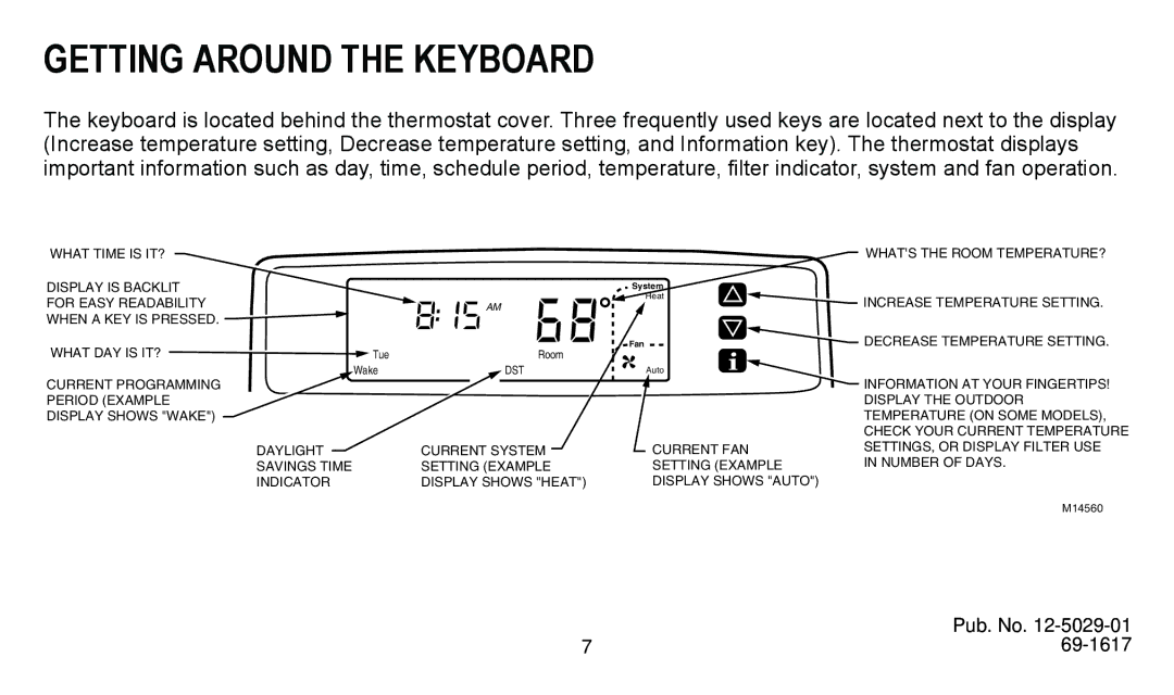 American Standard ASYSTAT500C manual Getting around the Keyboard, Decrease Temperature Setting 