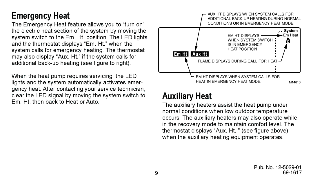 American Standard ASYSTAT500C manual Emergency Heat, Auxiliary Heat 