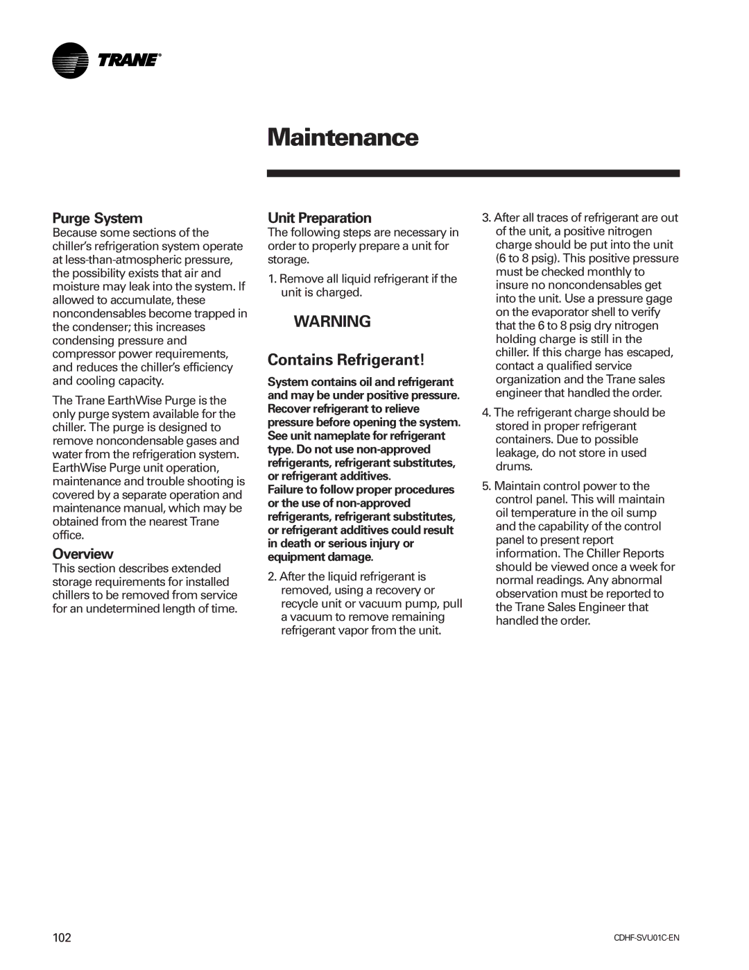 American Standard CH530 manual Purge System, Unit Preparation 