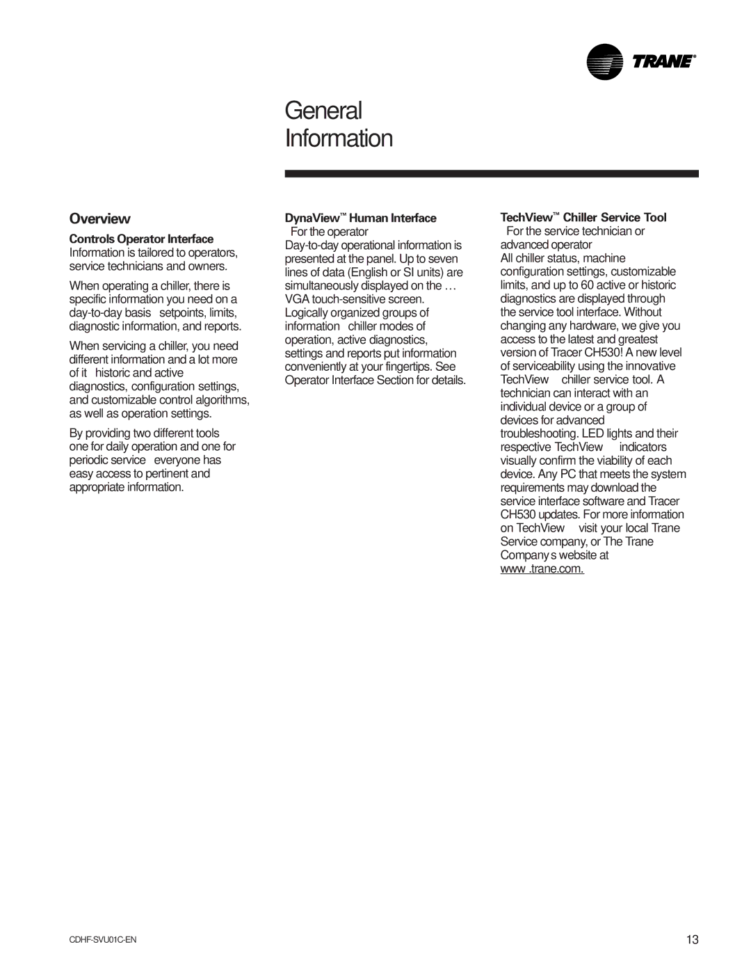 American Standard CH530 manual DynaView Human Interface, TechView Chiller Service Tool 