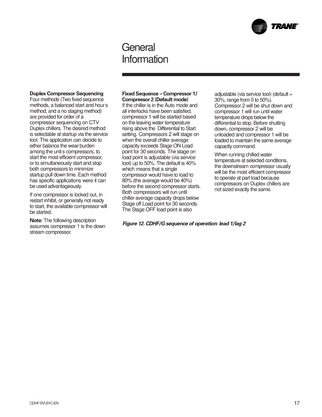 American Standard CH530 manual CDHF/G sequence of operation lead 1/lag 