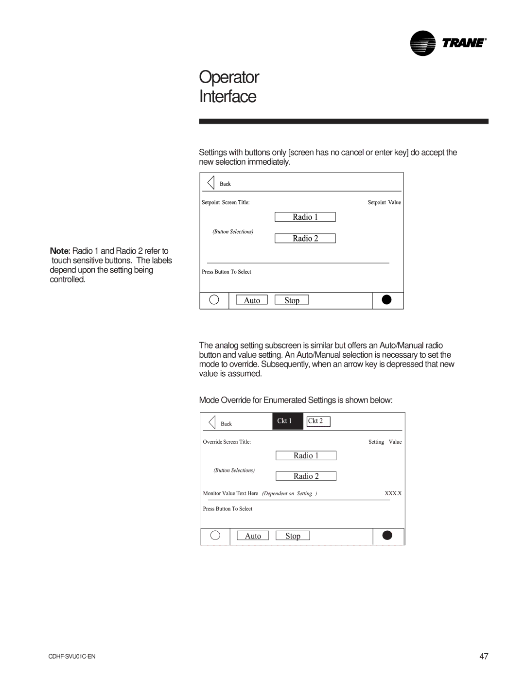 American Standard CH530 manual Operator Interface 