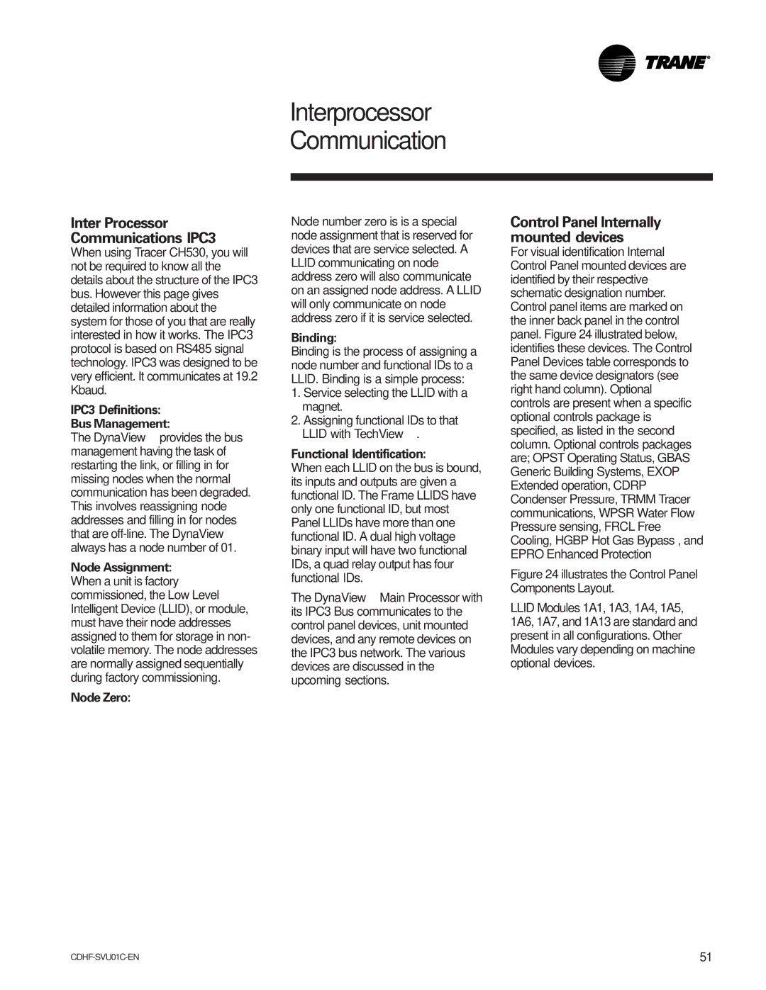 American Standard CH530 Interprocessor Communication, Inter Processor Communications IPC3, IPC3 Definitions Bus Management 