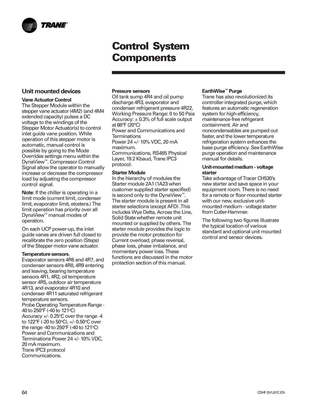 American Standard CH530 manual Unit mounted devices 