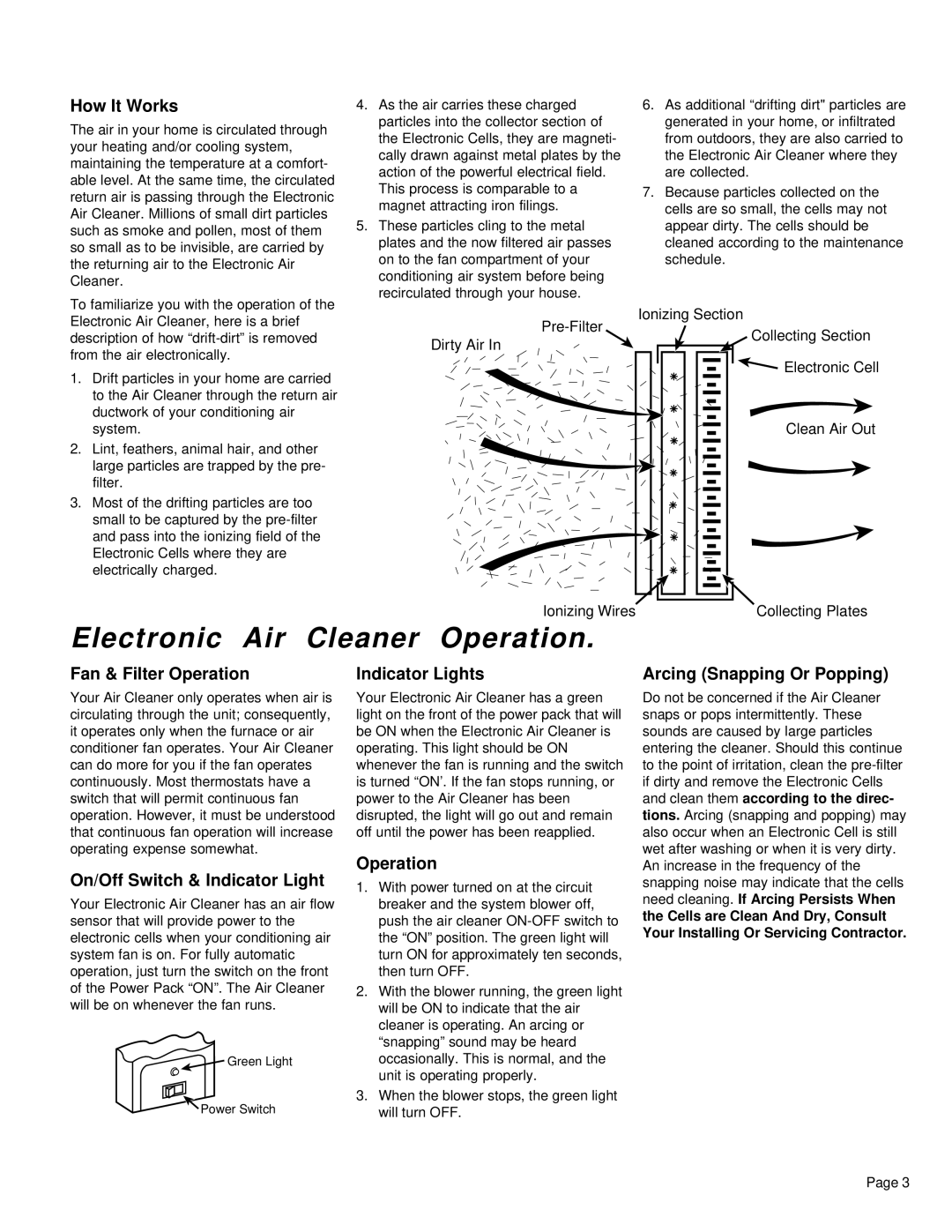 American Standard manual Electronic Air Cleaner Operation 