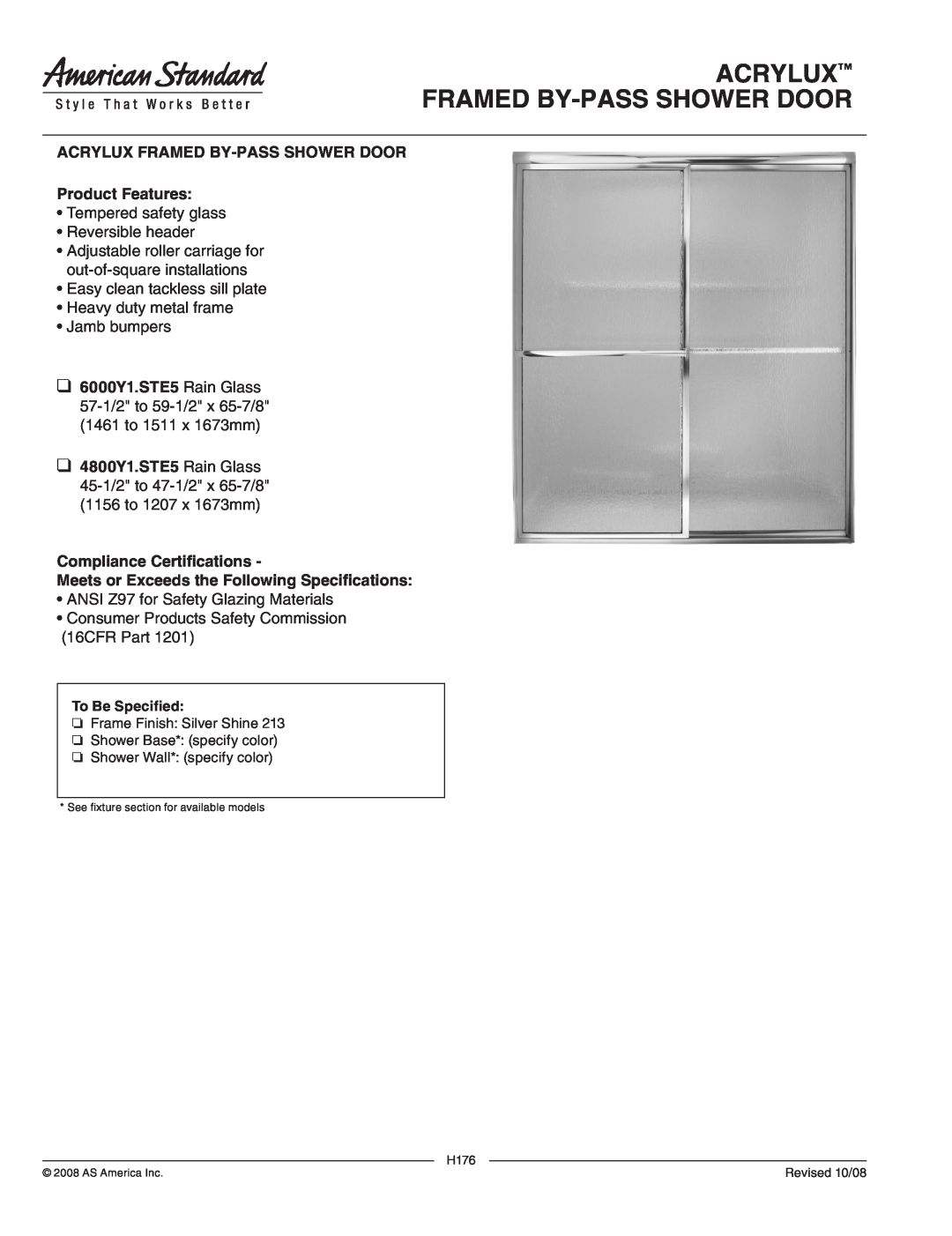 American Standard manual Acrylux Framed By-Pass Shower Door 