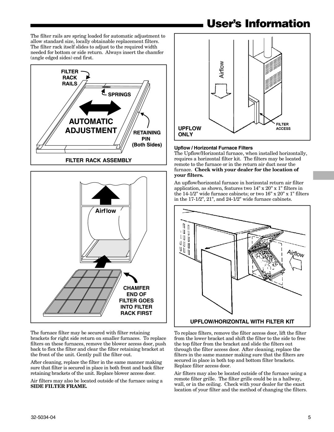 American Standard Gas Furnaces warranty Rack First, Upflow / Horizontal Furnace Filters 