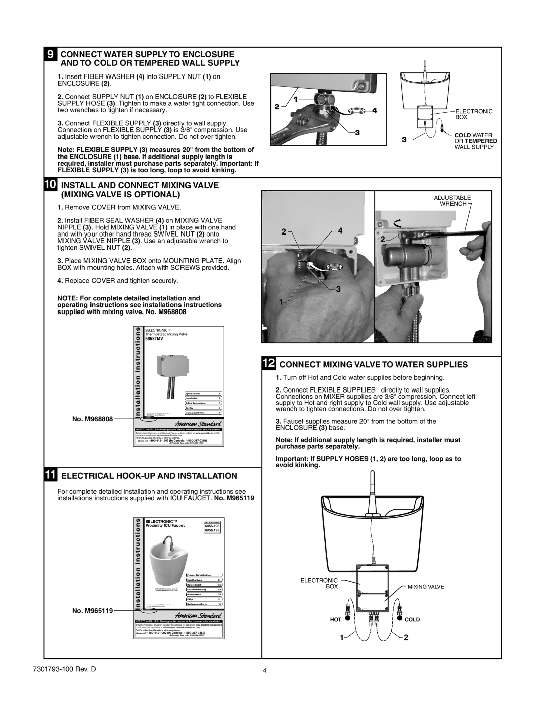 American Standard ICU Sink System Install and Connect Mixing Valve Mixing Valve is Optional, No. M968808, Installation 