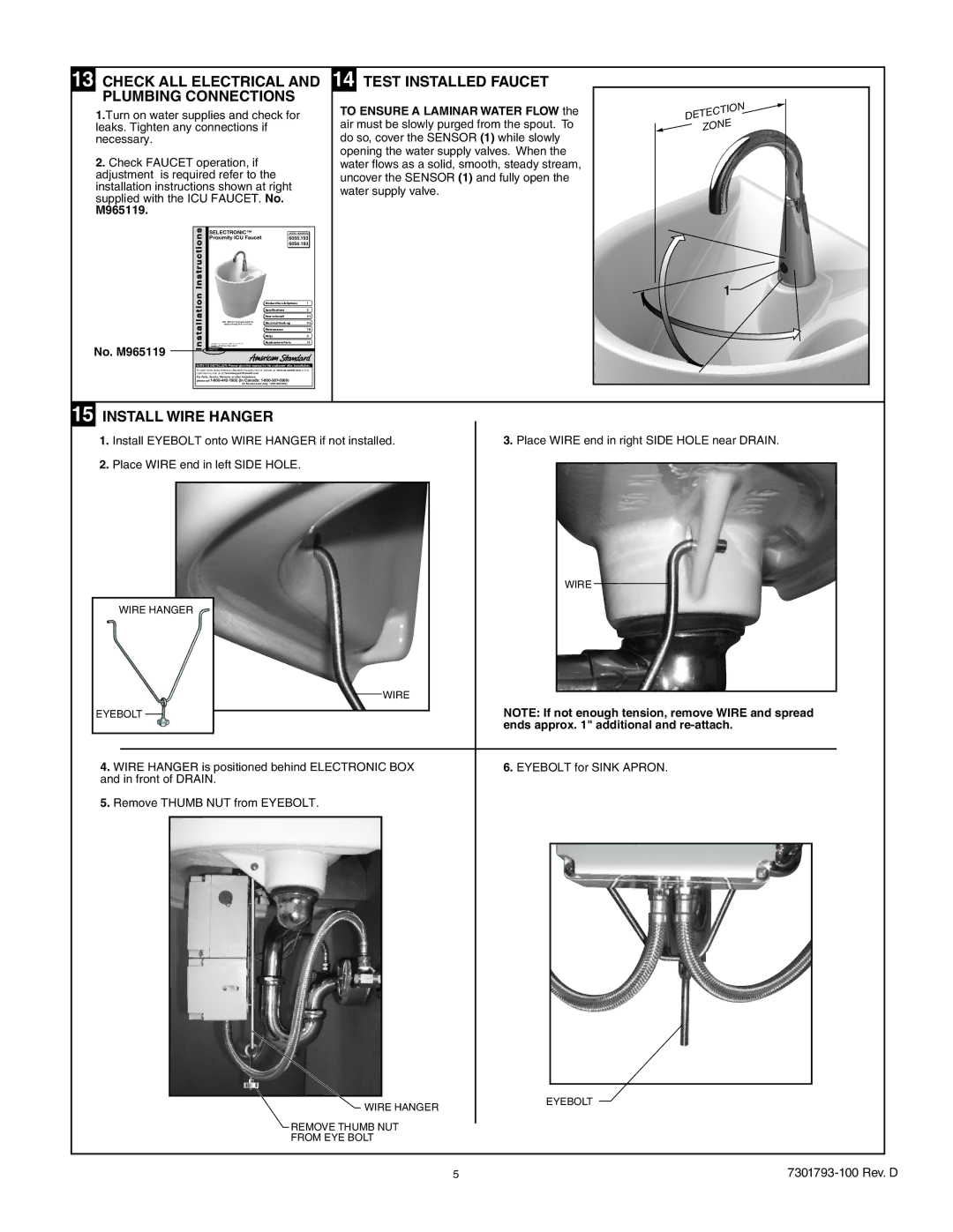 American Standard 9118.15 Check ALL Electrical and Plumbing Connections, Test Installed Faucet, Install Wire Hanger 