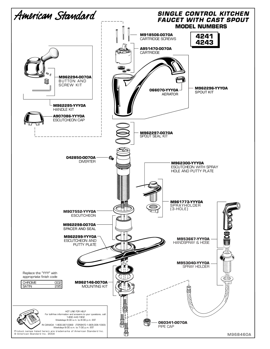 American Standard M962298-0070A, M962297-0070A, M907552-YYY0A manual 4241, 4243 