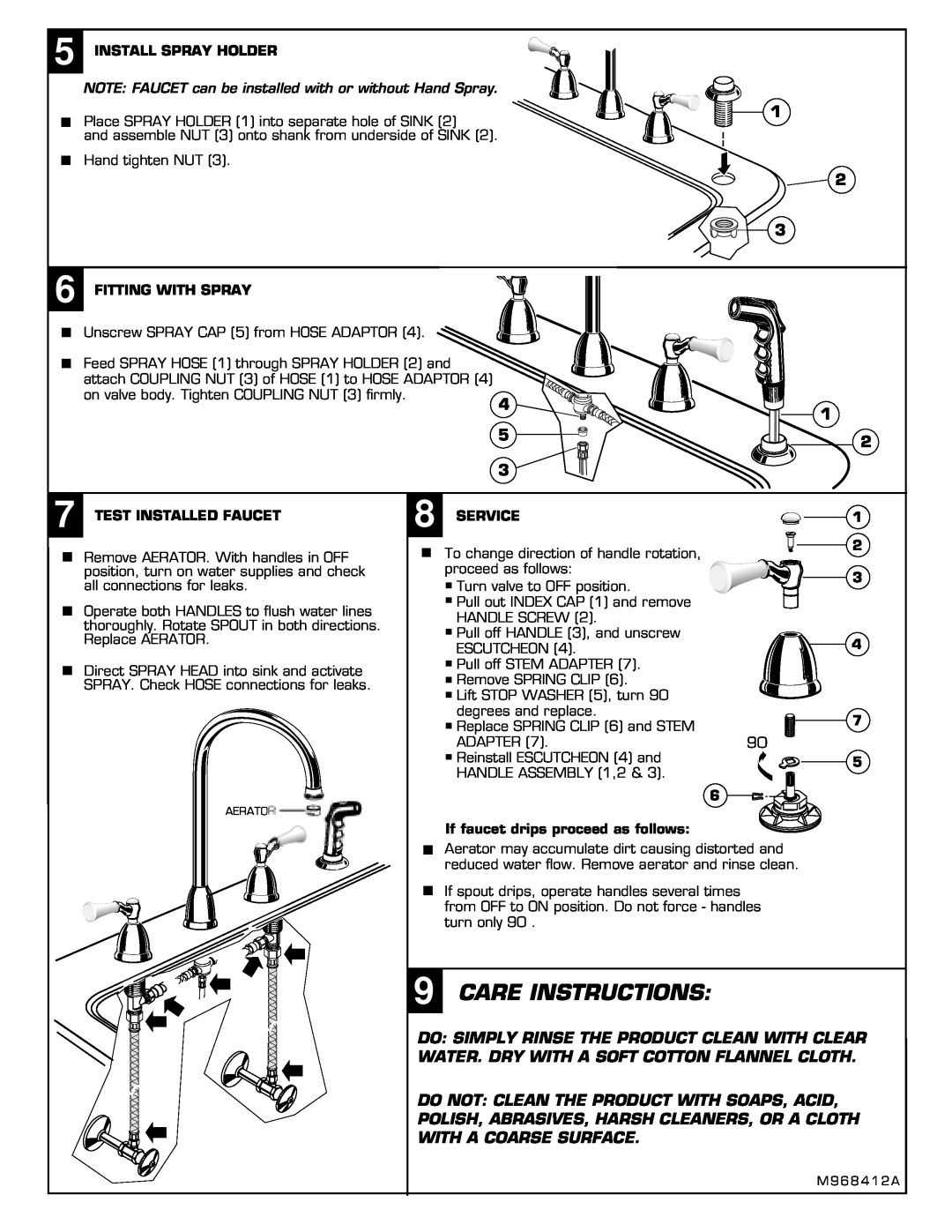 American Standard 4251 Care Instructions, 1 2, Install Spray Holder, Fitting With Spray, Test Installed Faucet, Service 