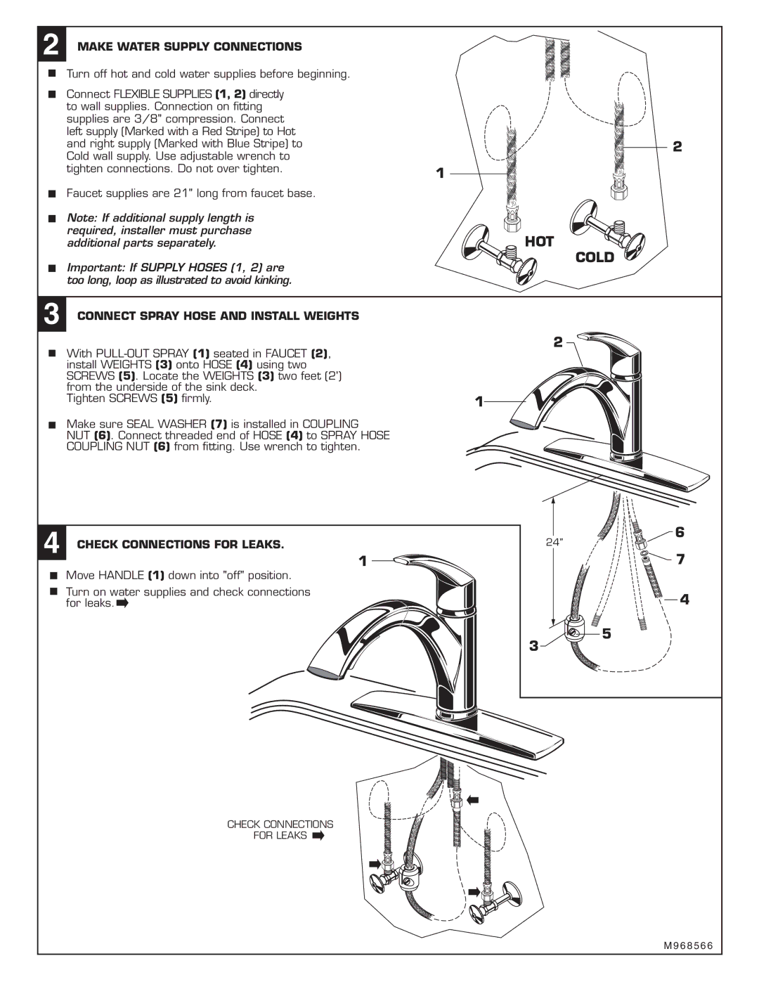 American Standard M968566, 4101.100 Make Water Supply Connections, Connect Spray Hose and Install Weights 