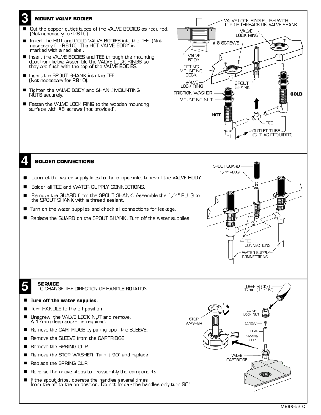 American Standard M968757D Mount Valve Bodies, Solder Connections, Service, Turn off the water supplies 