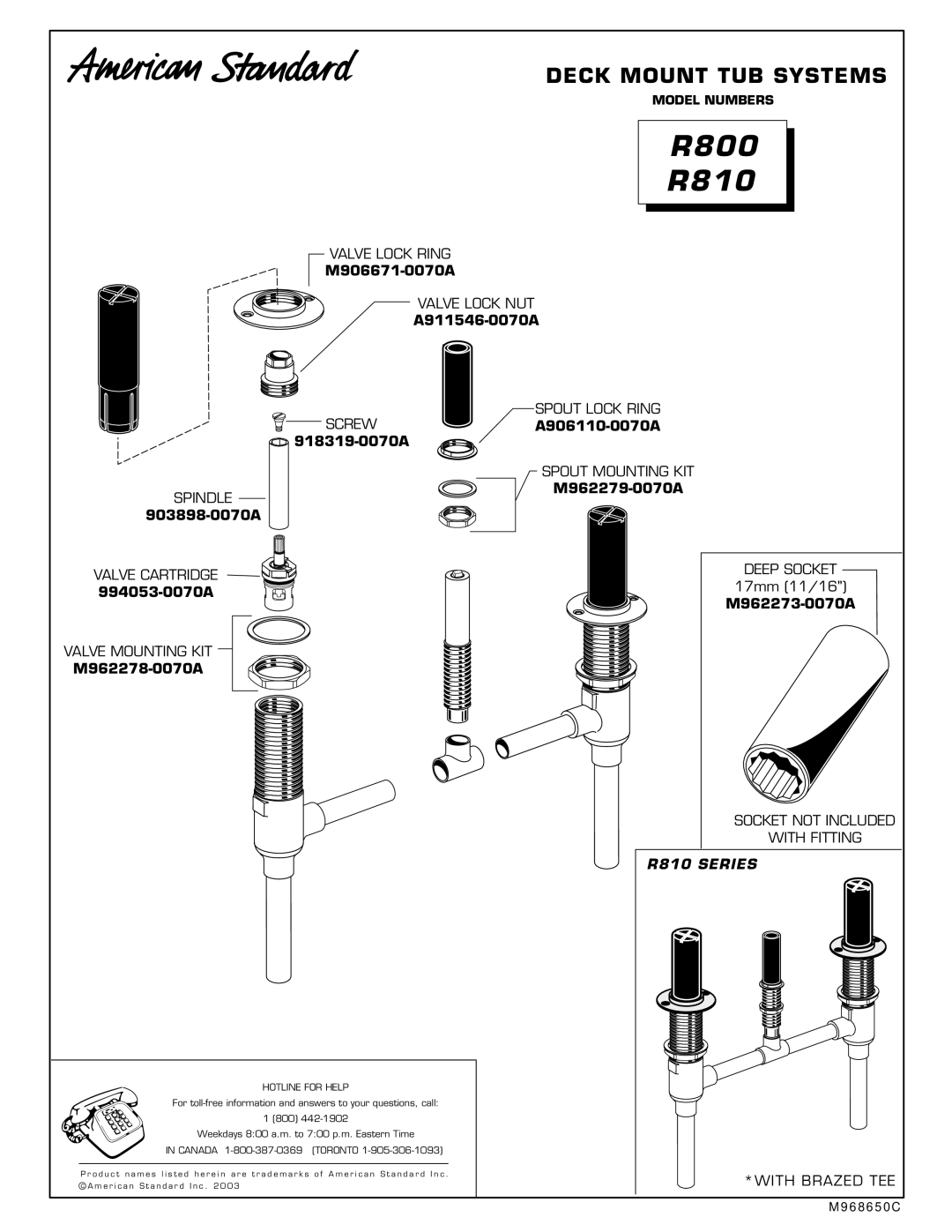 American Standard M968757D installation instructions R810 Series 