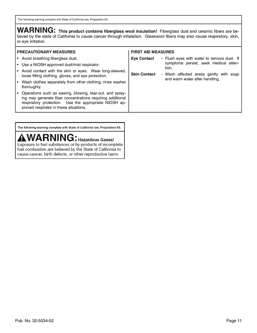 American Standard Noncondensing Gas Furnaces manual Precautionary Measures, First AID Measures 