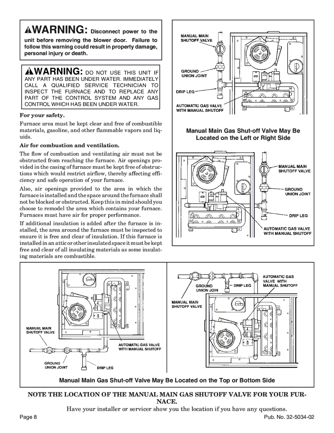 American Standard Noncondensing Gas Furnaces manual For your safety, Air for combustion and ventilation 