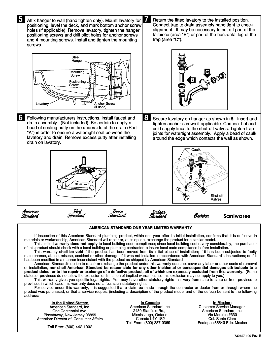 American Standard none installation instructions Saniwares 