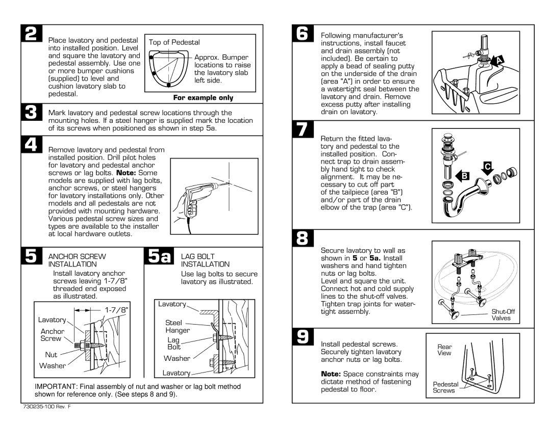 American Standard Plumbing Product installation instructions For example only 