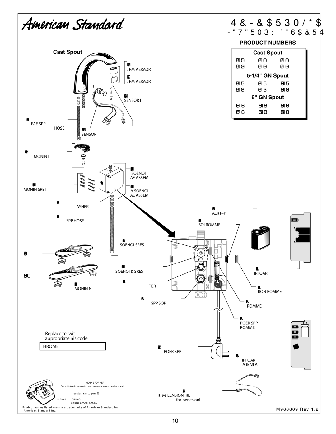 American Standard Proximity Faucet installation instructions Cast Spout, GN Spout 