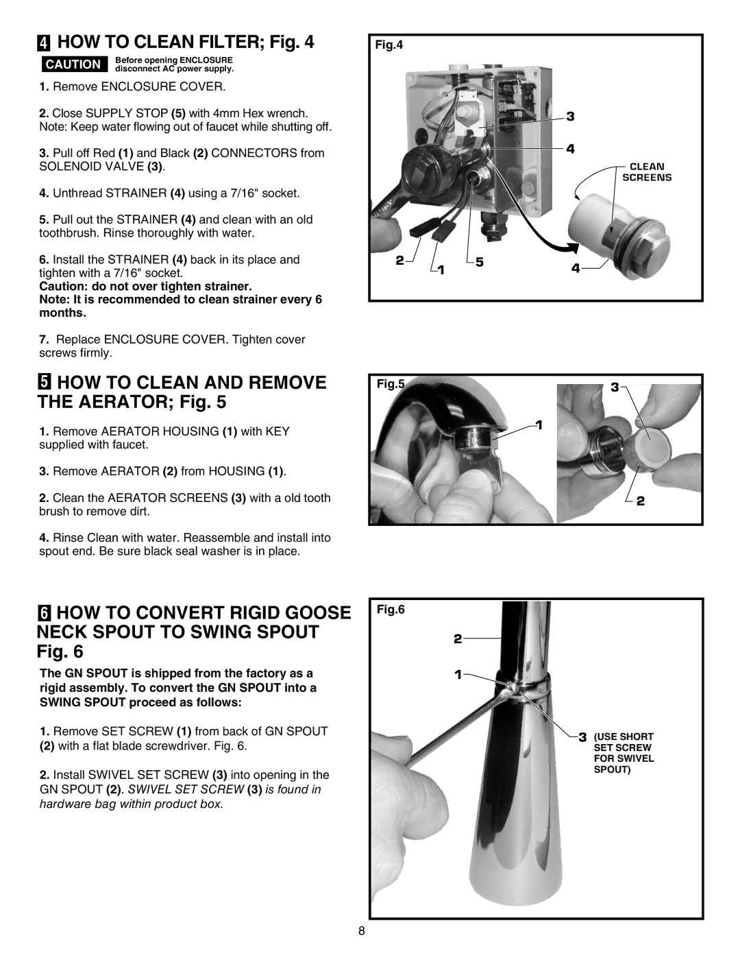 American Standard Proximity Faucet HOW to Clean Filter Fig, HOW to Clean and Remove the Aerator Fig 