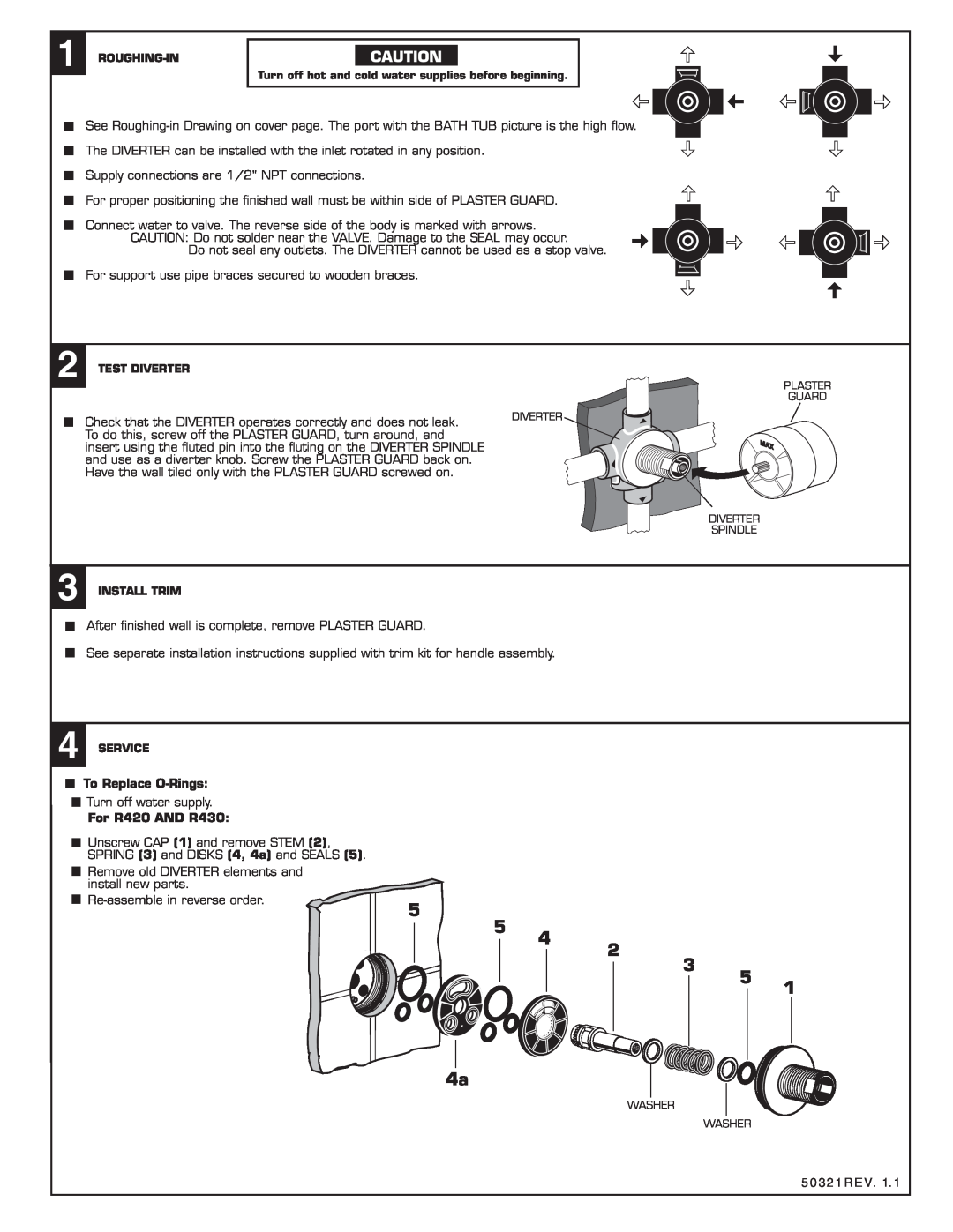 American Standard Shower Systems installation instructions To Replace O-Rings, For R420 AND R430 