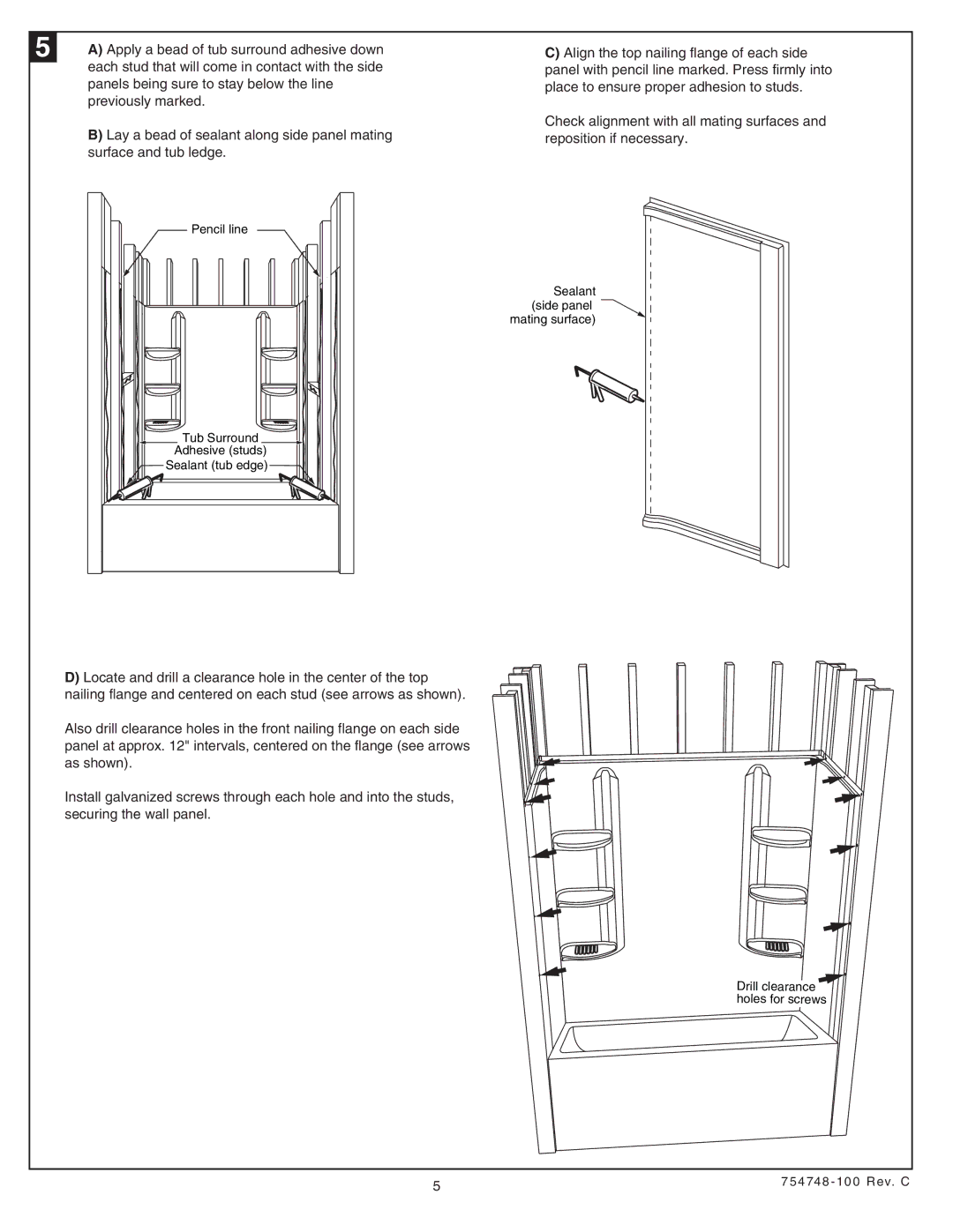 American Standard 2649BW, Saver Bath Walls Panels being sure to stay below the line, Previously marked 